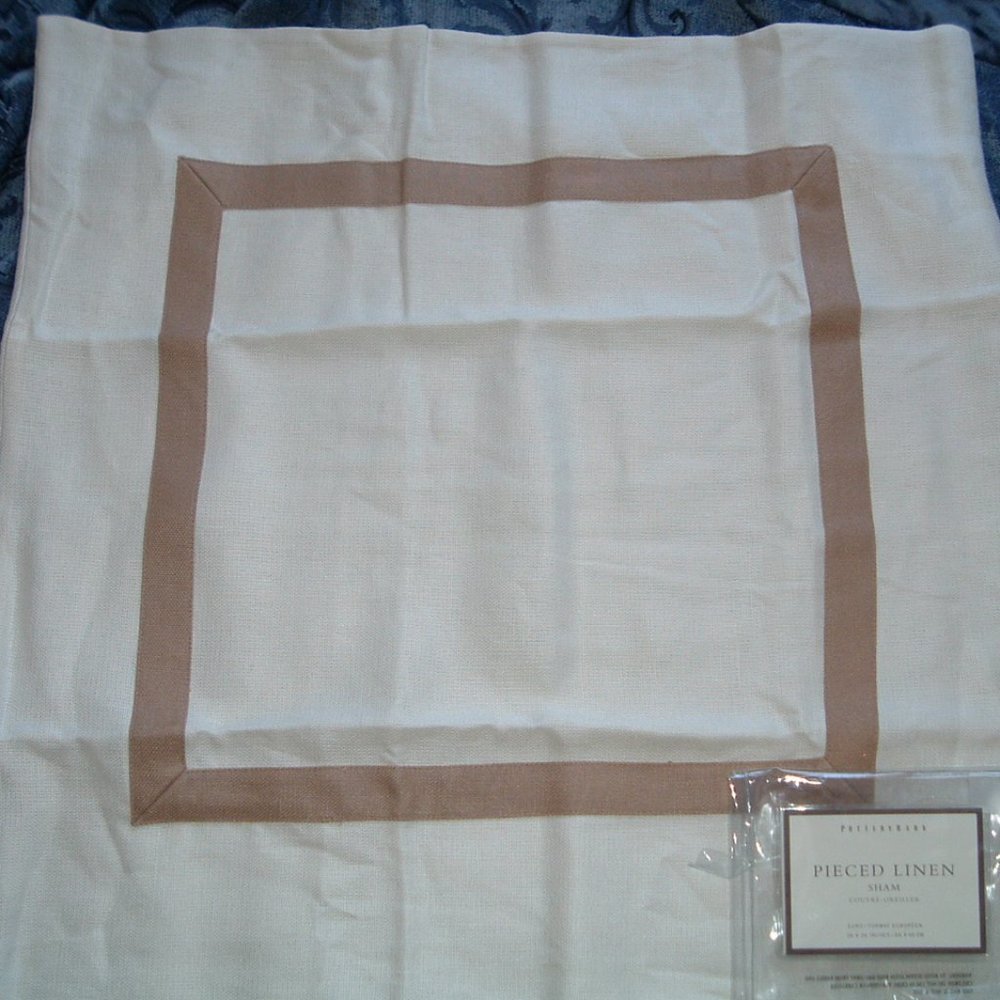 Pottery Barn linen tan ivory euro pillow sham lot 2 NWT 26 square patchwork set